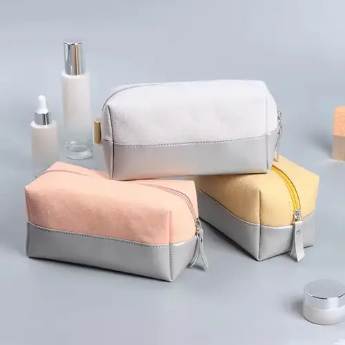 New Design Two-color Small Women Travel Canvas Makeup Bag Leather Dopp Bag